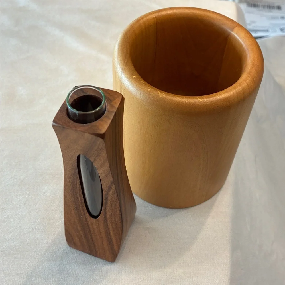 Elegant Wood Vases/Holder Set /2 Different Wood Vases Glass Insert Tube for bud